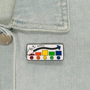 ⭐Social Battery Sliding Enamel Pin Badge Cute Mood Indicator Cartoon Rainbow New
